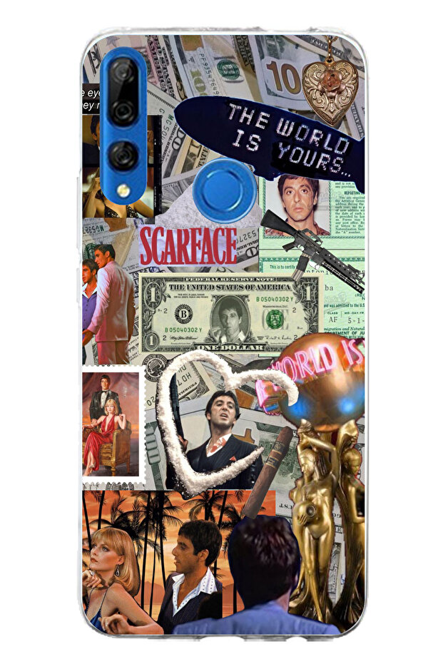 حافظة سيليكون مطبوع متوافقة مع هاتف Honor 9X بتصميم كولاج سكارفيس - 1