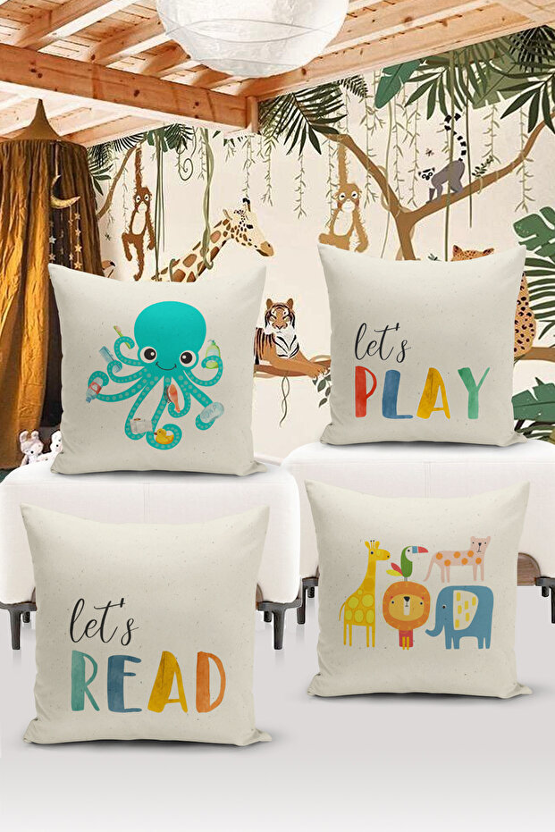 4-Piece Throw Pillow Cover Set Kids Baby Room Digital Printed