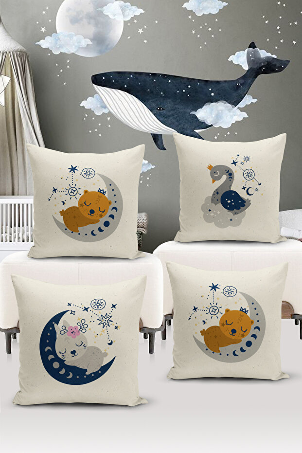 4-Piece Throw Pillow Cover Set Kids Baby Room Digital Printed
