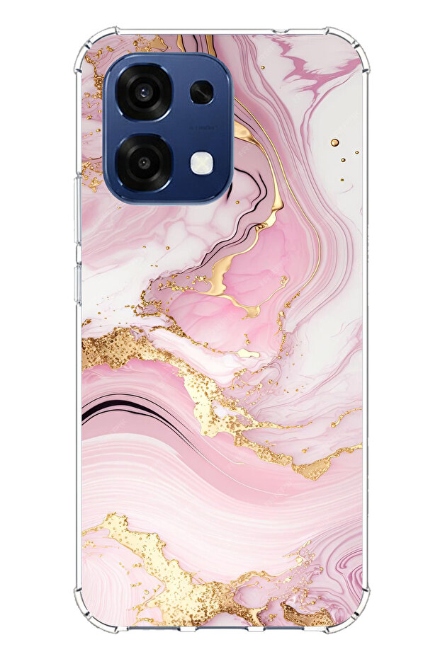 حافظة سيليكون متوافقة مع هاتف اوبو A6 برو باللون الوردي الرخامي مطبوع - 1