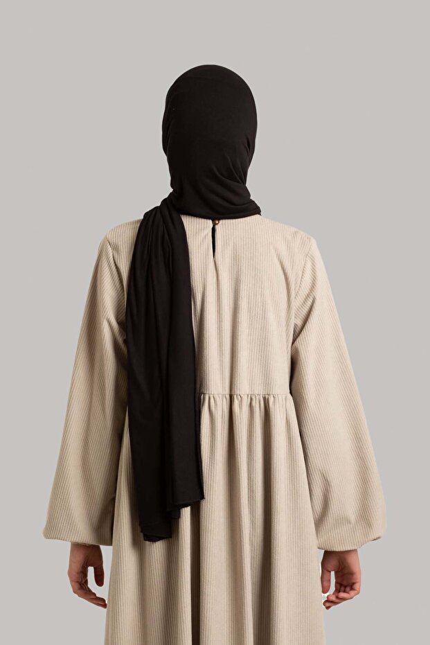 Kadife Elbise - Bej - 8