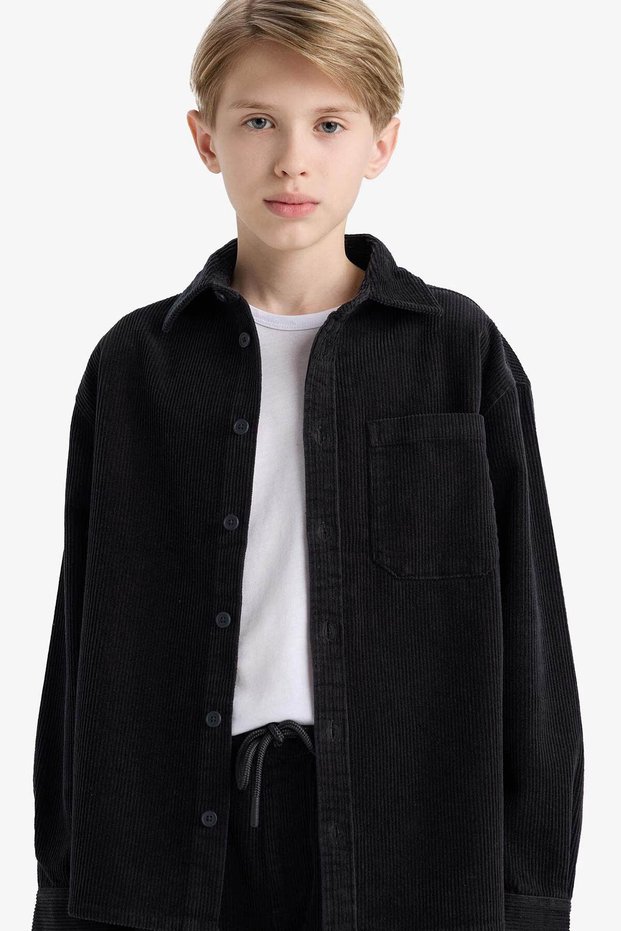 Oversized Wide Fit Polo Collar Velvet Anthracite Boy's Shirt F1505A8/Ar213