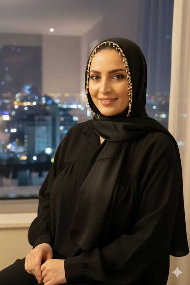 Design Evening Dress Shawl Black with Gold Color Stones Around