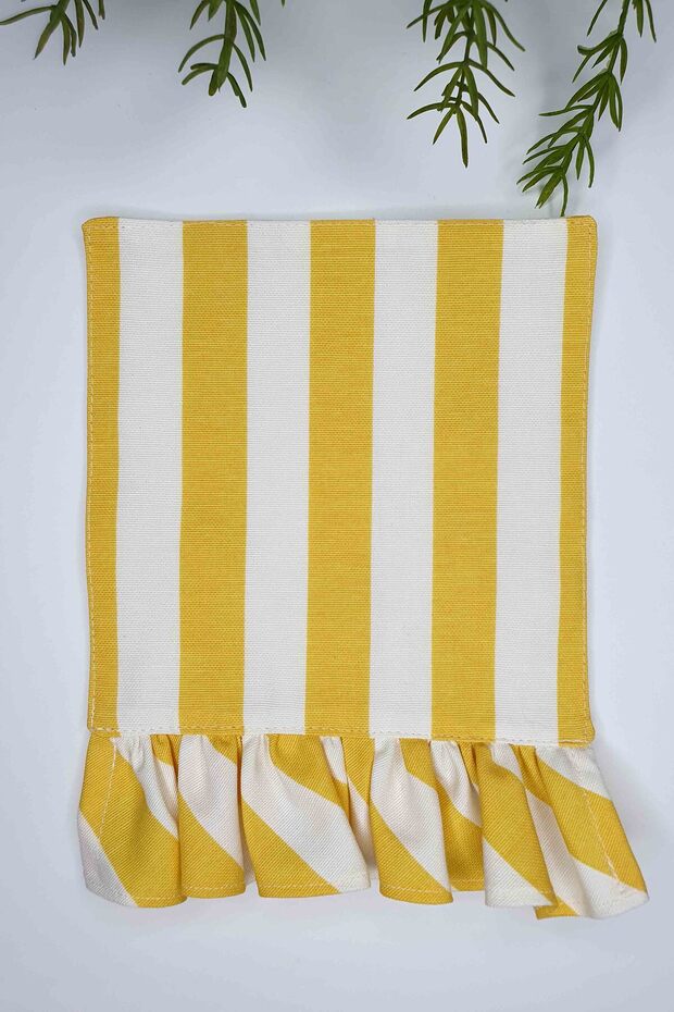 Yellow-White Striped Ruffle Detailed Double-Sided Cocktail Napkin 1 Piece