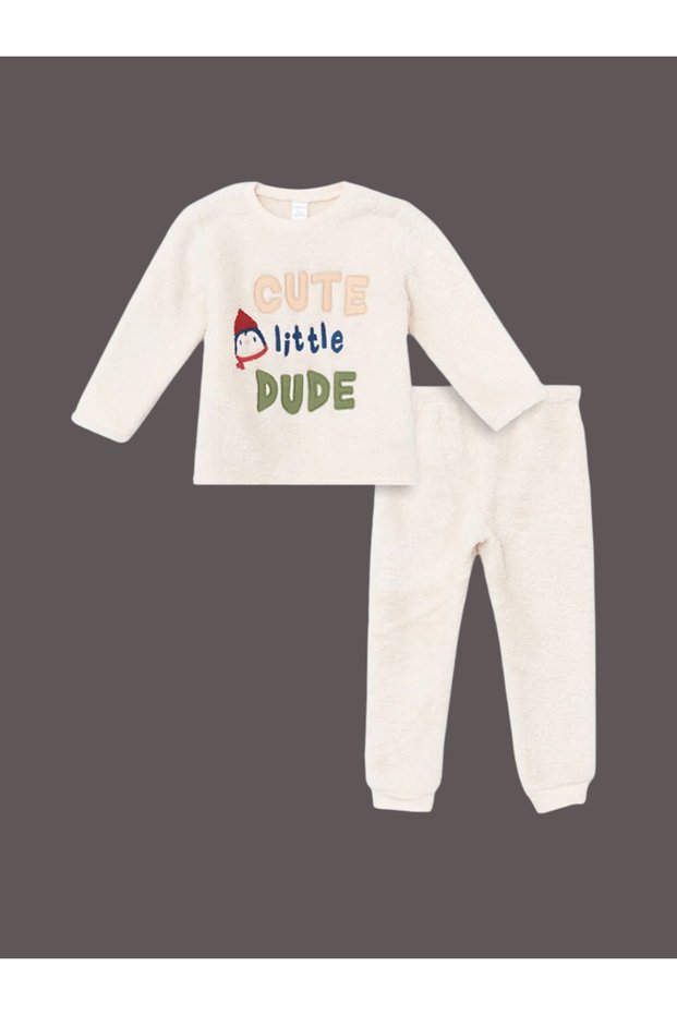 Lcw Baby Beige Crew Neck Baby Boy Pajamas Set