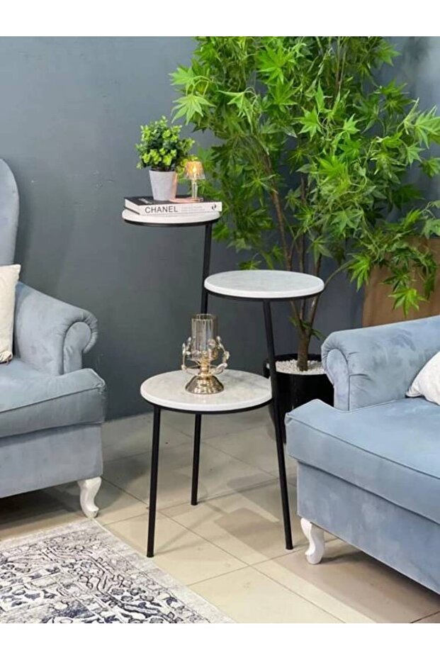 طاولة زاوية بثلاث طبقات، حديد أسود - 1