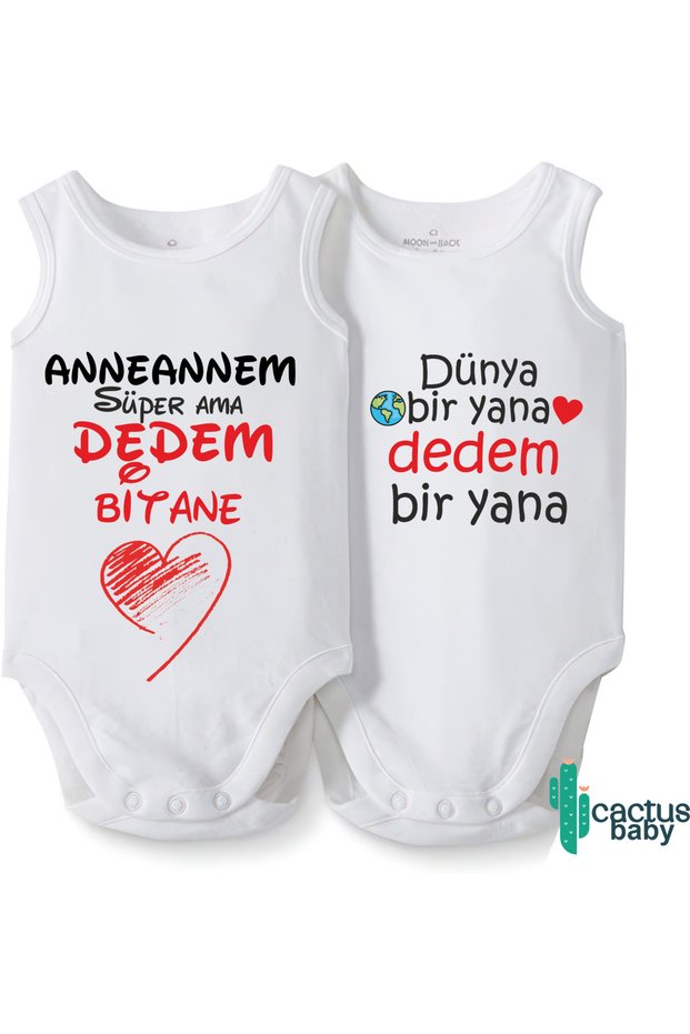 Babaanne Hala Anneanne Dede Amca Yazili Baby Bodysuit 100% Cotton 2 Pieces