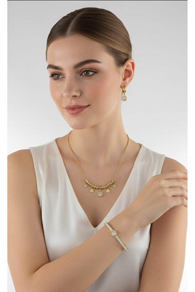 Burry Marka Gold Çelik Takı Seti - 3