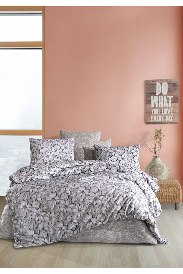طقم غطاء لحاف مزدوج من رانفورس 'زهور رمادية' - 1