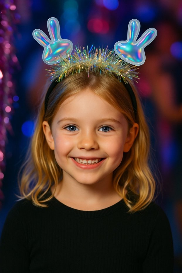 Kpop Korean Style Christmas New Year Children's Glittery Rabbit Ear Crown Party Accessory Holographic Mode