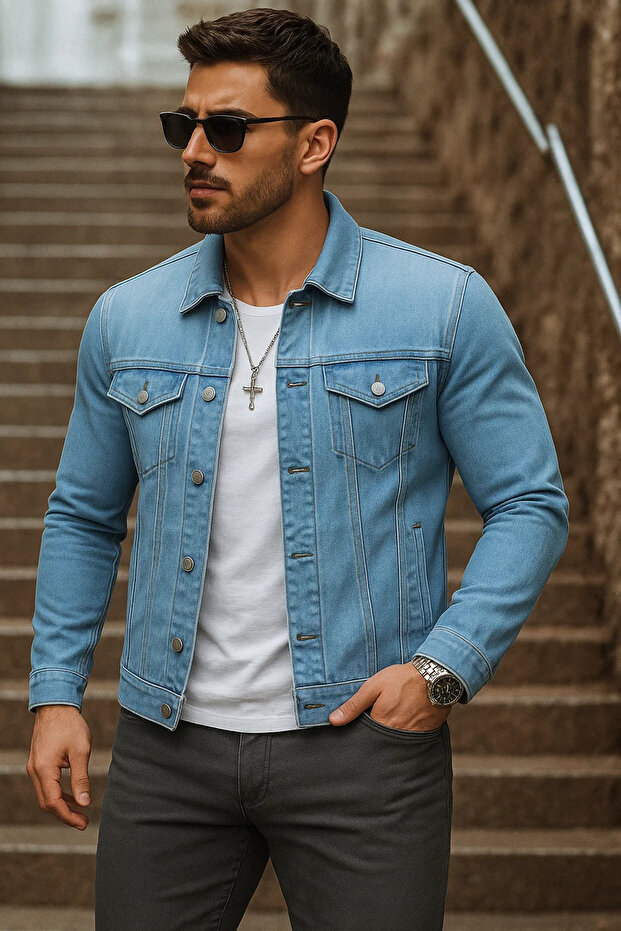 سترة رجالية موسمي Basic Daily Trend B. باللون الأزرق من الدنيم - 2