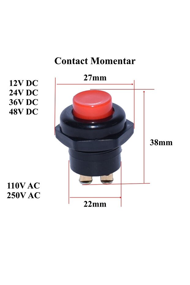 Plastic Impulse Push Button 12VDC / 250VAC - 5