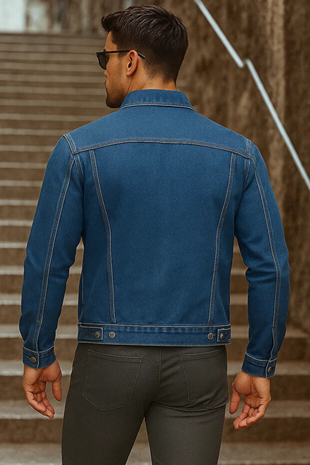 Men's Transitional Basic Daily Trend Dark Blue Denim Jacket - 6