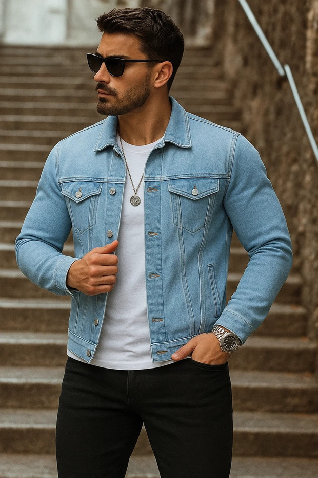 سترة رجالية موسمي Basic Daily Trend B. باللون الأزرق من الدنيم - 1