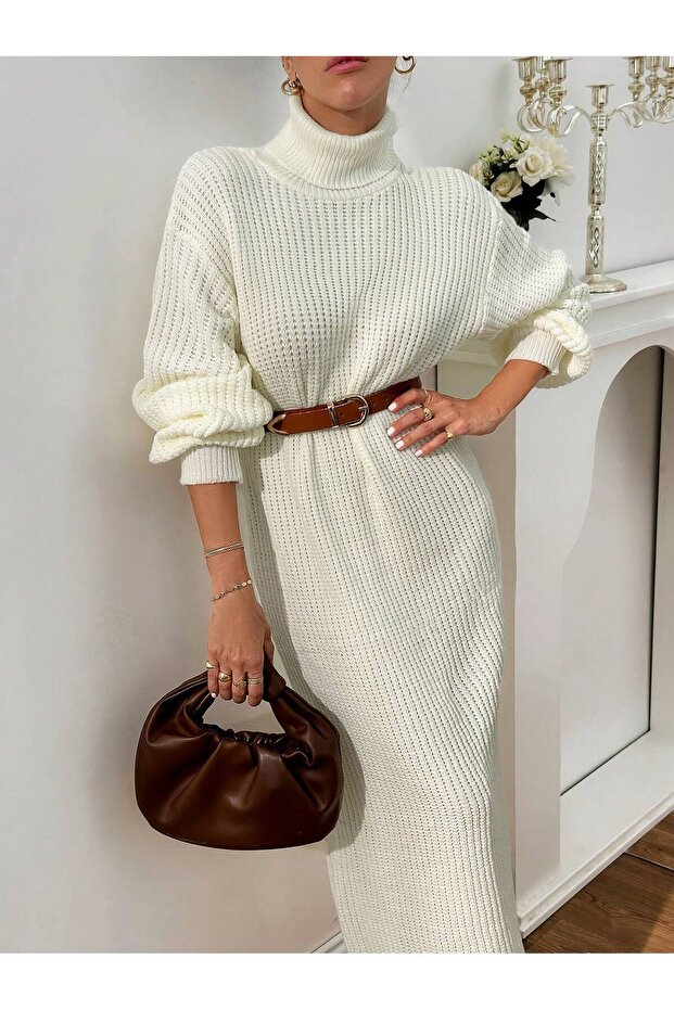 KREM TRİKO ELBİSE - 2