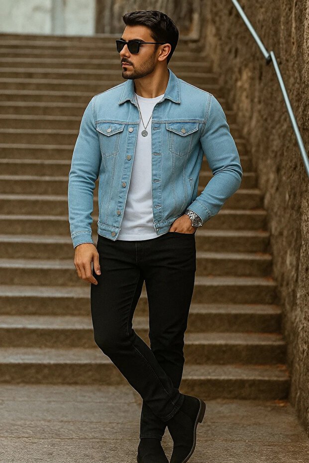 سترة رجالية موسمي Basic Daily Trend B. باللون الأزرق من الدنيم - 4