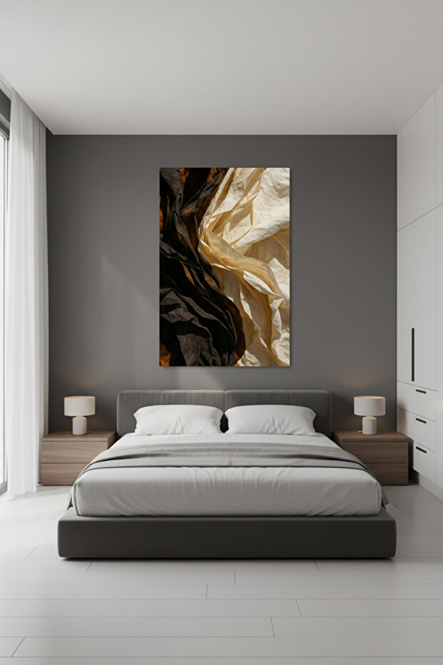 Siyah ve Bej Soyut Doku Kanvas Tablo | Modern Duvar Dekoru - 3