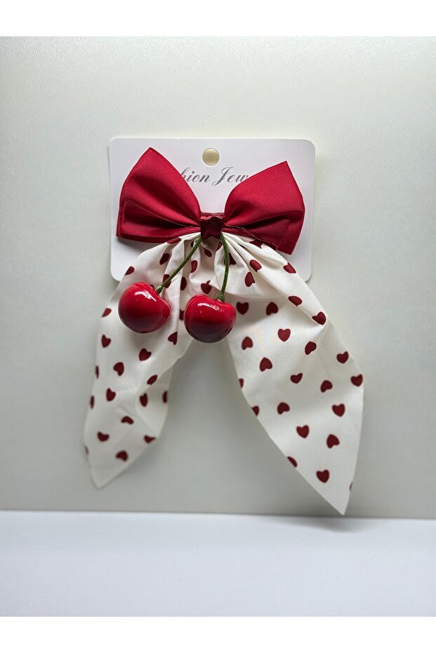 مشبك على شكل فيونكة من الكرز / مشبك بنمط على شكل قلب - 1