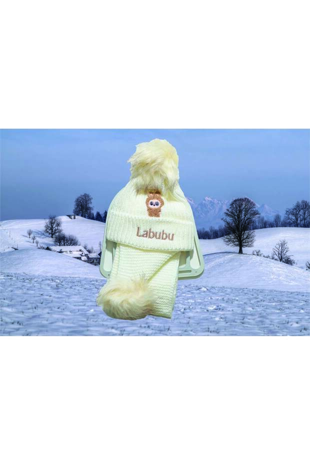 Labubu Children's Wool Scarf and Beanie Set