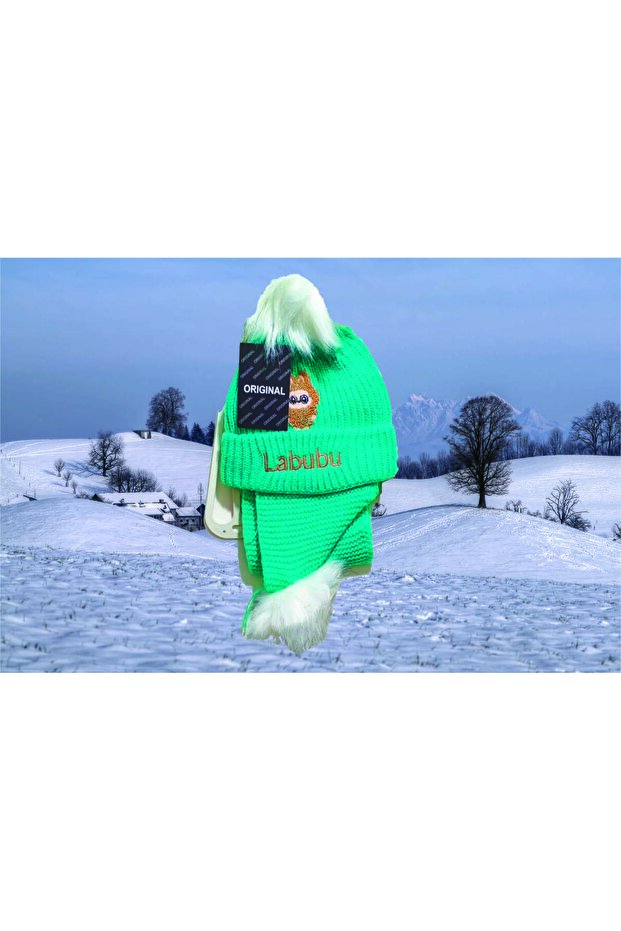 Labubu Children's Wool Scarf and Beanie Set