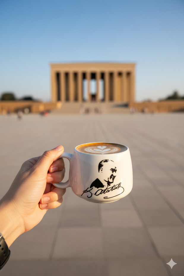 كوب مزدوج مصنوع يدويًا بتصميم أتاتورك، كوب سيراميك، كوب، مصنوع يدويًا
