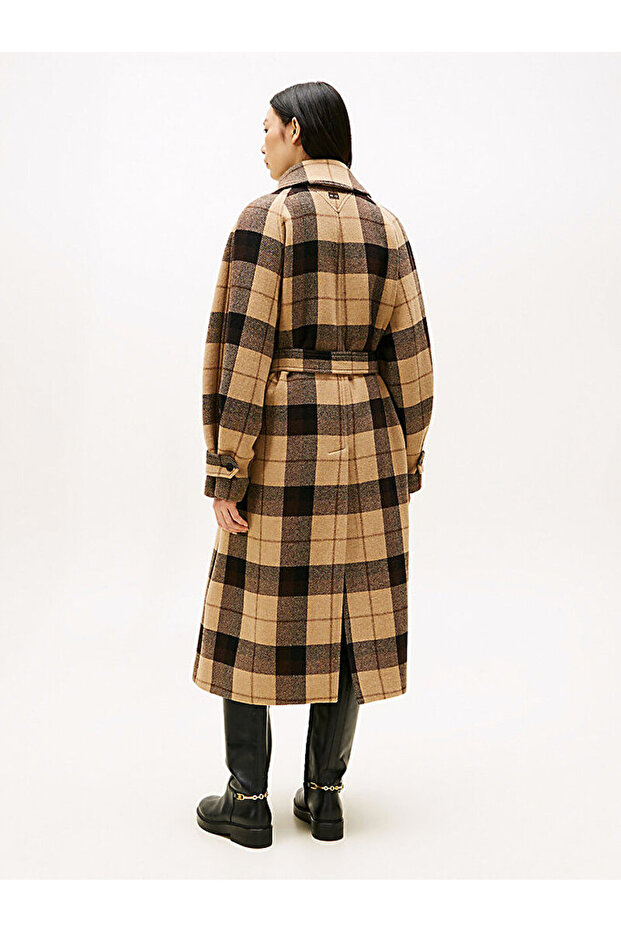 Check Wool Blend Oversized Belted Coat - 6
