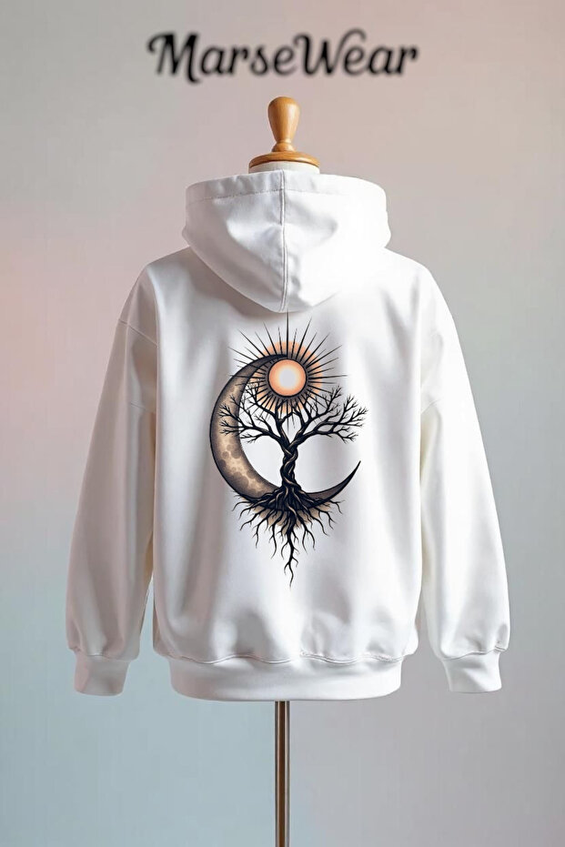 Moon and Sun Printed Cotton 3 Thread O Oversized Sweatshirt