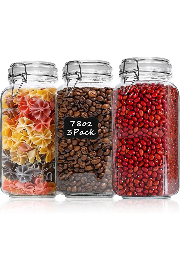 Airtight Glass Canister Set of 3, 78oz Square