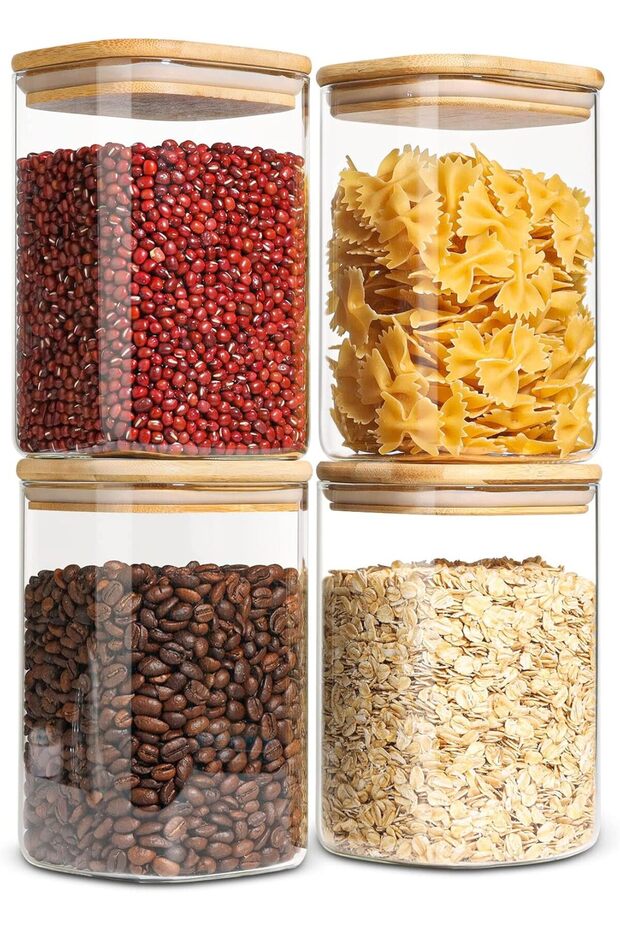 Airtight Glass Storage Canisters with Bamboo Lids, 37oz, Clear, Set of 4