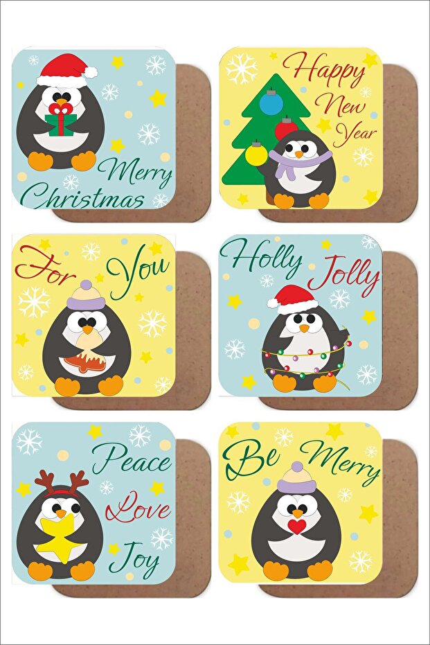 Christmas Themed Set of 6 Mdf Coasters – New Year and Christmas Design