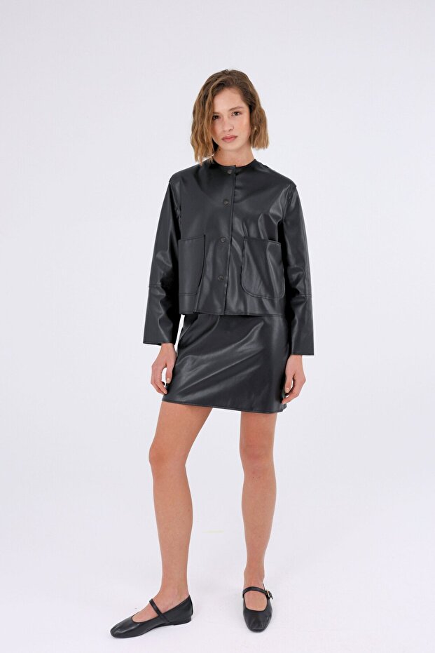 Suni Deri Mini Etek - 2