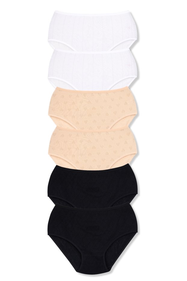 6-Pack of Women's High-Waisted Cotton Briefs with Heart Patterns, Women's Briefs,