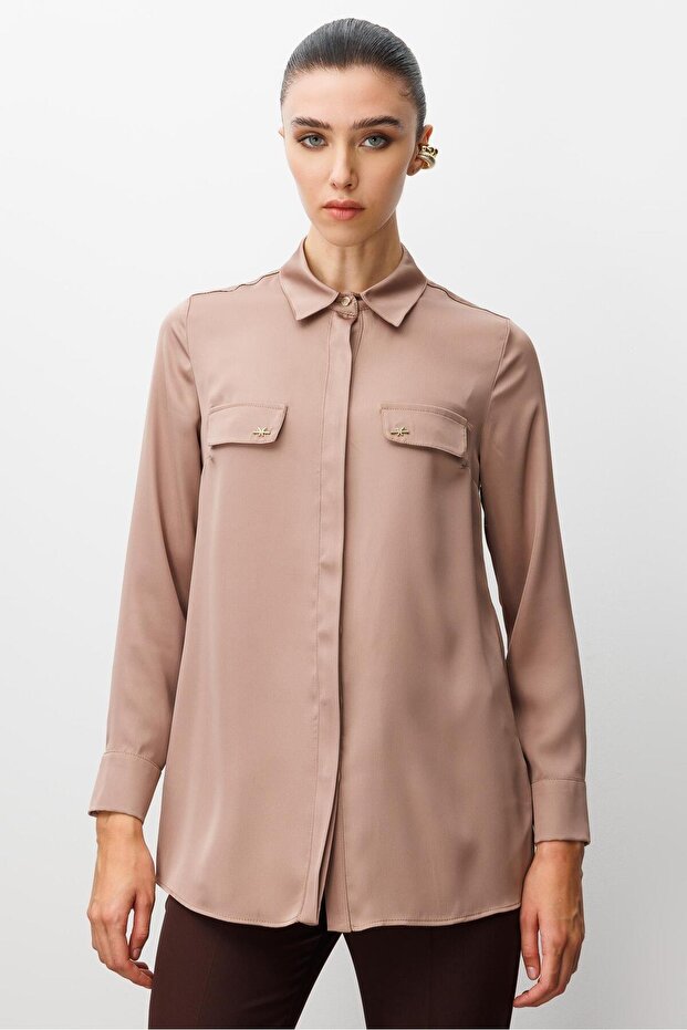 MODAİLGİ Saten Gömlek 10020 CAMEL - 4
