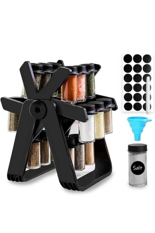 Elegant Rotating Spice Rack with 18 Glass Jars - 360° Rotation, Space-Saving - 1