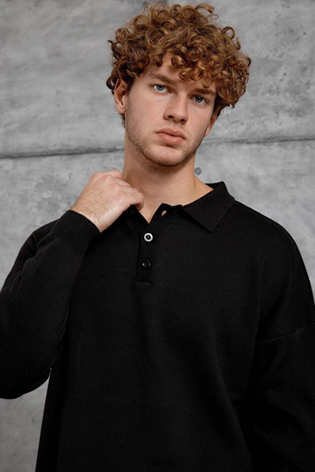 Men's Knitwear Dpp Polo Collar Knitwear Black Oversize Knitwear Fabric