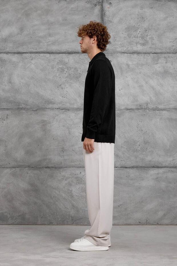 سترة تريكو أساسية سوداء 251 بياقة بولو ونصف سحاب - 5