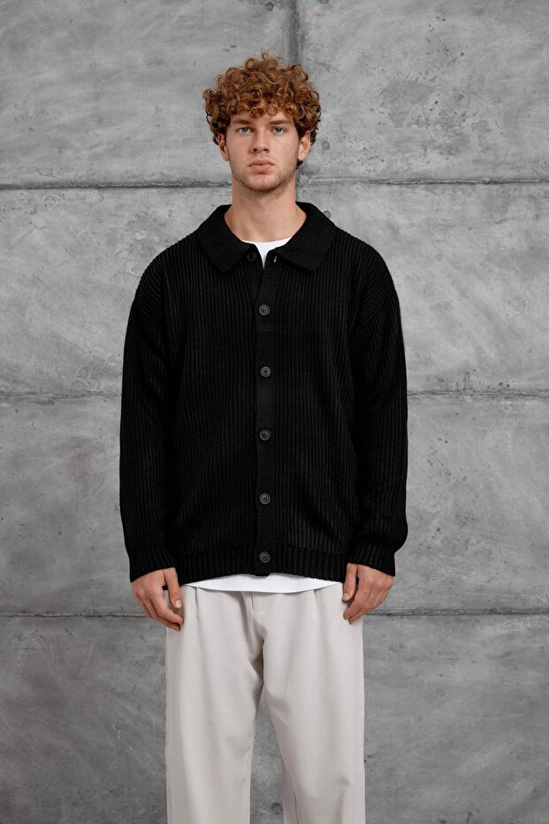 Siyah DPP OVERSIZE ÖRME HIRKA - 1