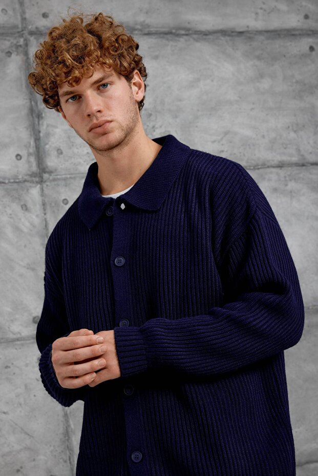 Erkek Lacivert DPP OVERSIZE ÖRME HIRKA - 4