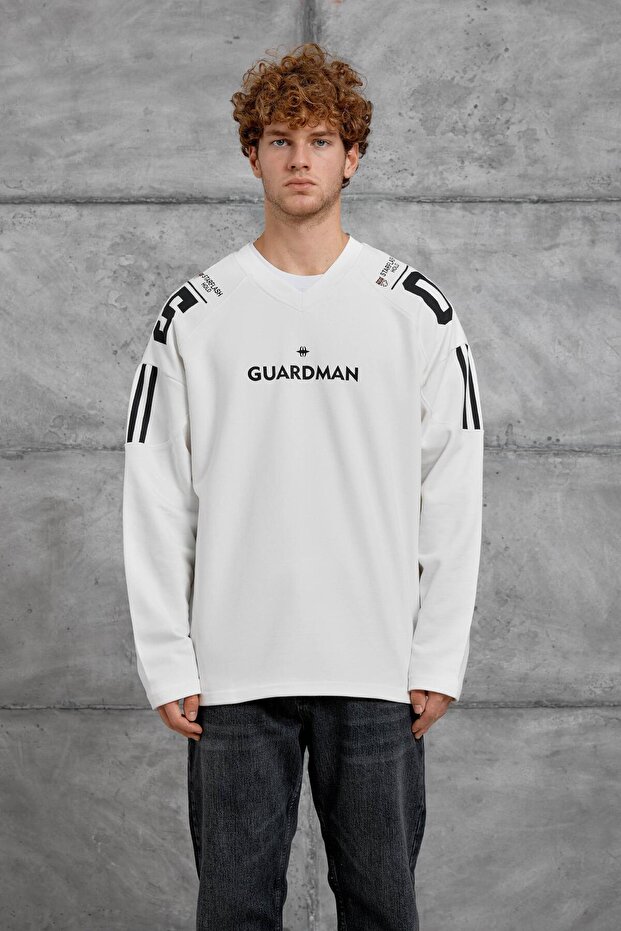 سويت شيرت رجالي GUARDMAN أبيض كبير الحجم مطبوع