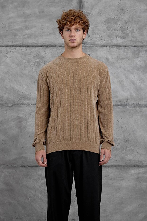 Men's Knitwear 251 Cyclone Neck Knitwear Beige Oversize Knitwear Fabric
