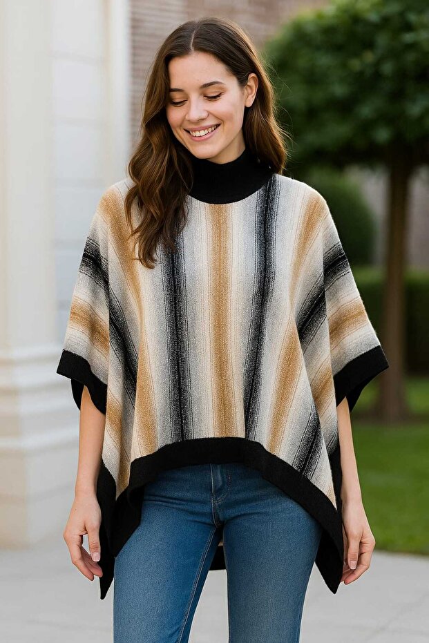 Kadın Panço Örme Triko Kolsuz Tek Beden - 5