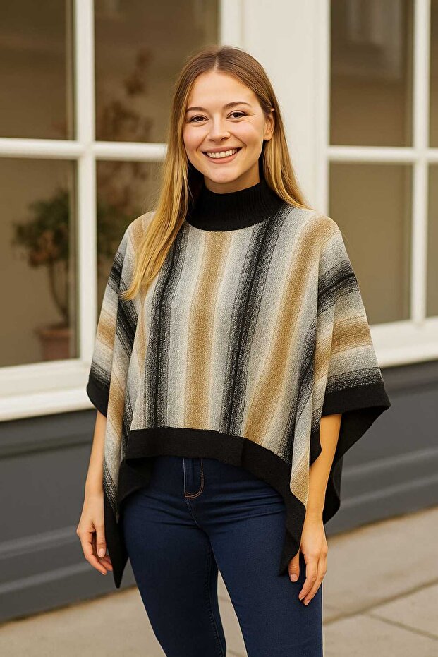 Kadın Panço Örme Triko Kolsuz Tek Beden - 4