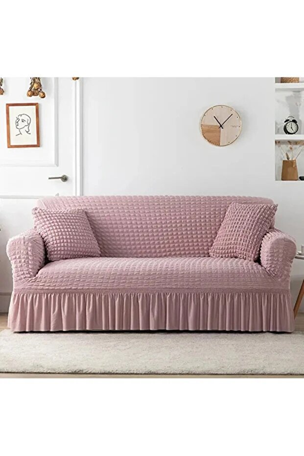 Bürümcük Stretch Fabric Sofa Cover, Three-Seater Sofa Cover 1 Piece, Cream Color