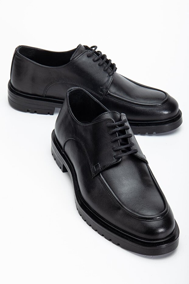 Genuine Leather Black Men's Classic Shoes Thermo Sole Lace-Up