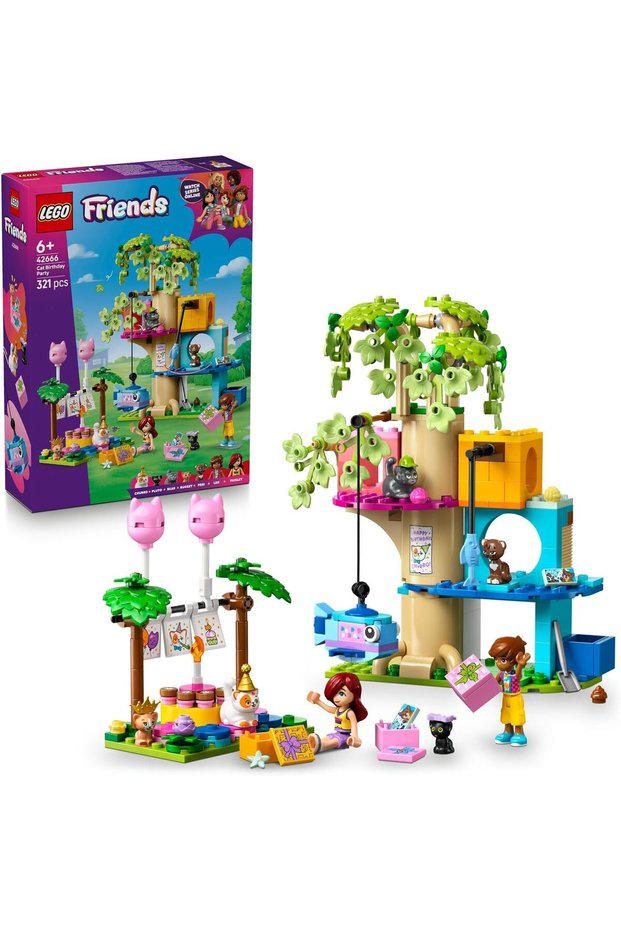 Cat Birthday Party and Tree House 42666 - Creative Toy for Animal-Loving Children Aged 6 and Above