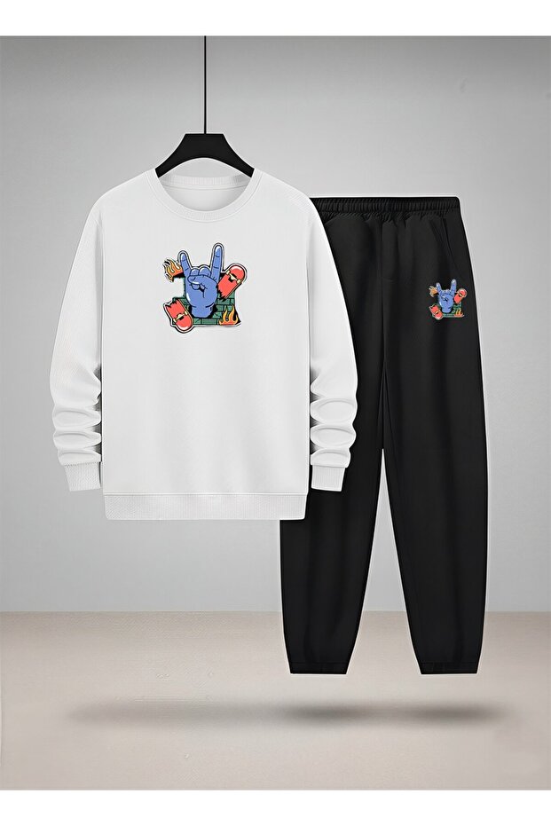Boy's Sweatshirt - Tracksuit Set Crew Neck Blue Rock B Printed 3 Thread Raised
