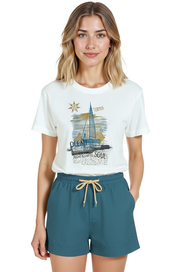 Women's White Relaxed Fit 100% Cotton T-Shirt – Marina & Sailboat Composition