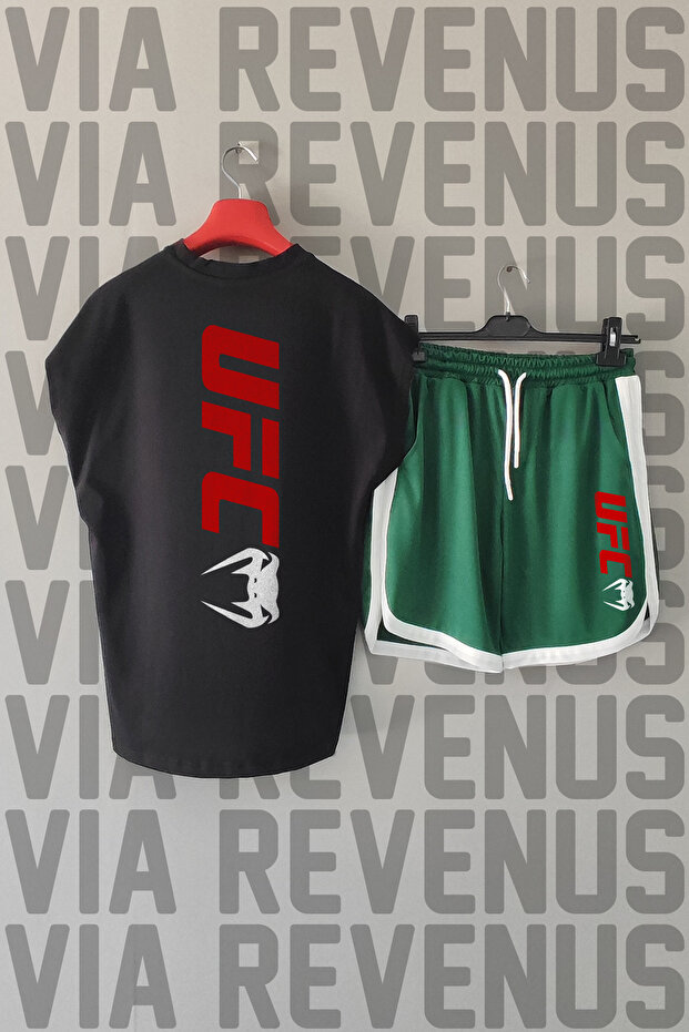 Ufc Back Printed Zero Sleeve Sports Tshirt and Custom Sports Shorts Set