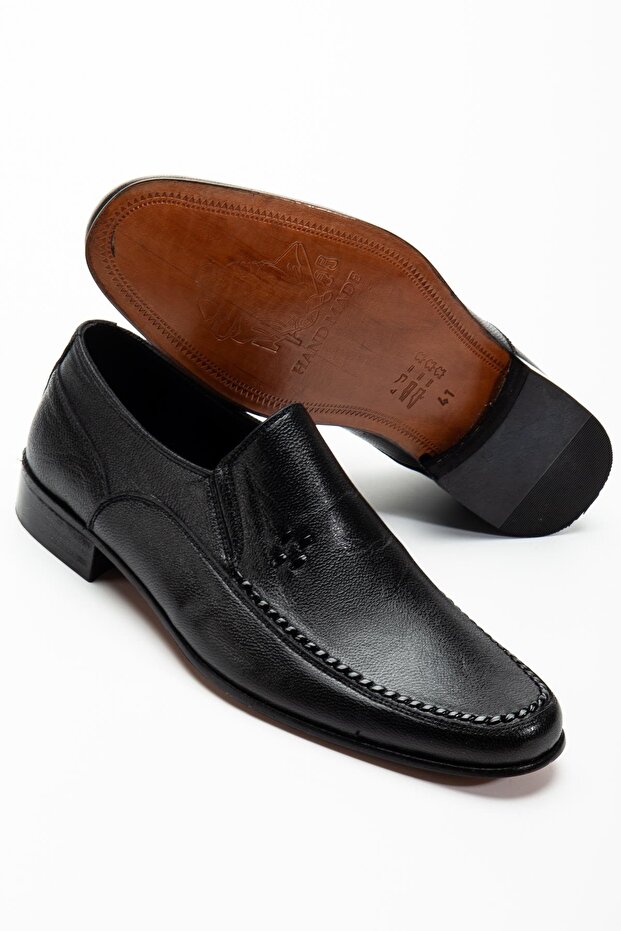Kösele Genuine Leather Black Men's Classic Shoes Piped Sided