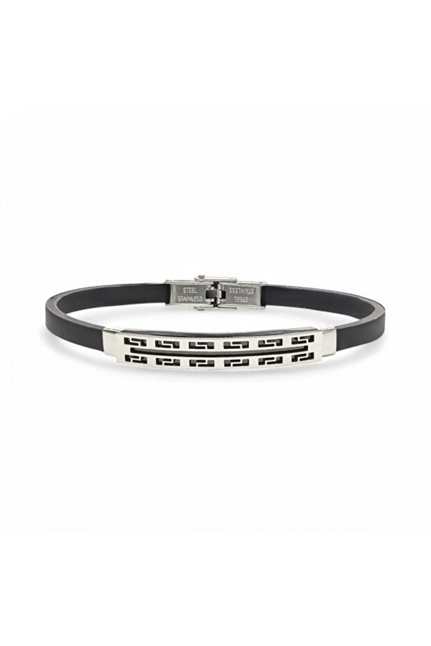 Men's Patterned Silicone Cord Steel Bracelet